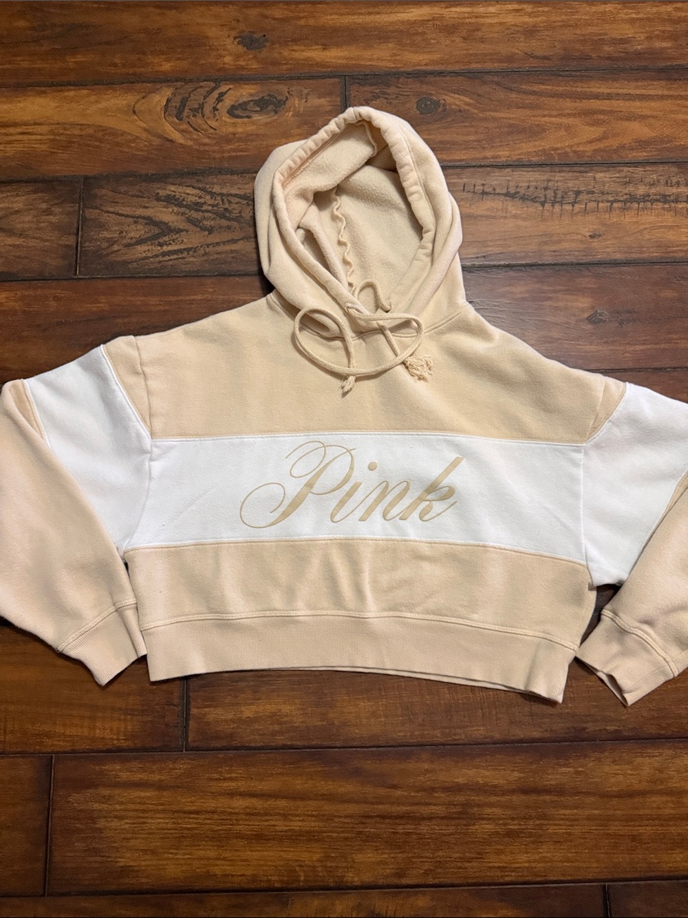 PINK Victoria's Secret Beige and Cream Cropped Hoodie